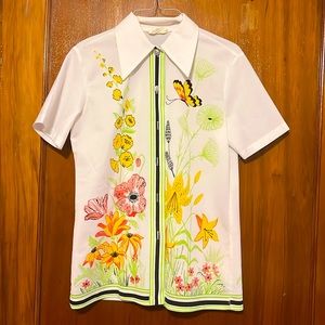 Vintage 70’s Men’s White Butterfly Button Down Shirt